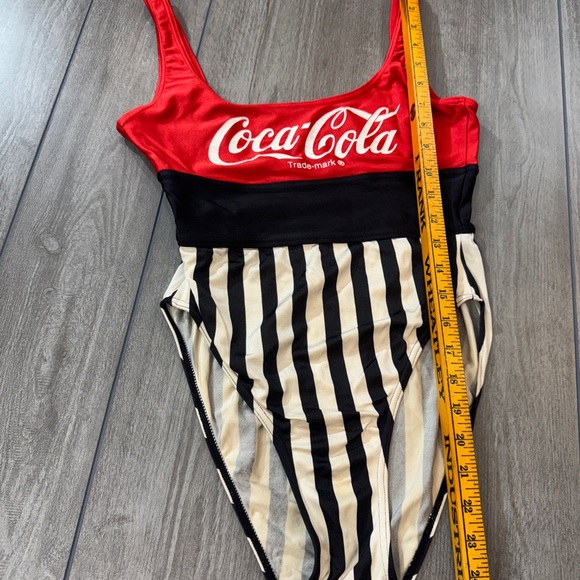 Vintage 1996 Coca-Cola Red and Black Striped One-Piece Swimsuit - Picture 8 of 13